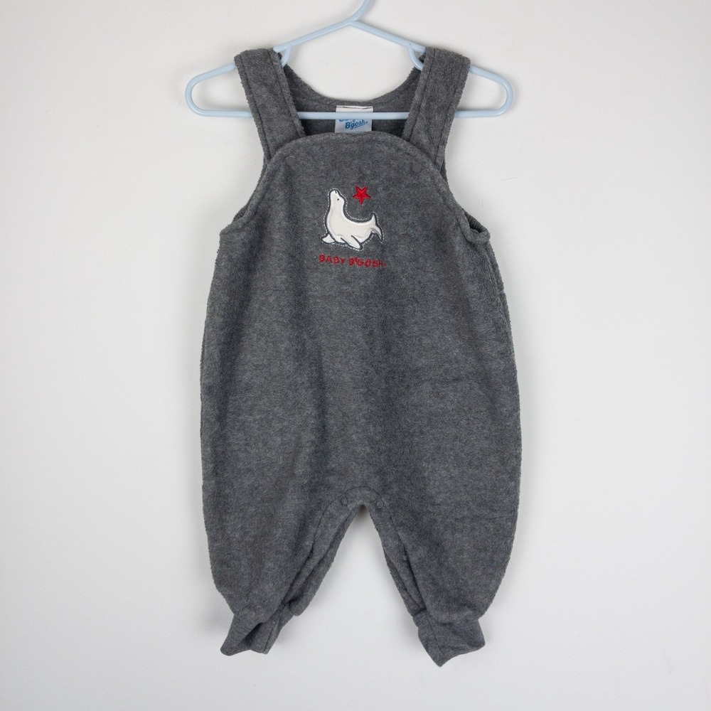 Baby BGosh Soft Fleece Overalls Infant 3-6M Gray Seal Cute One Piece